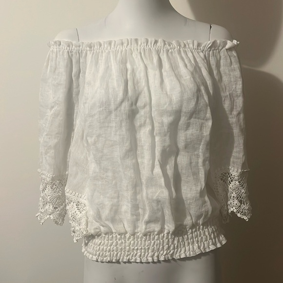 Woodstock White Linen Lace Cropped One size Top - Picture 1 of 11